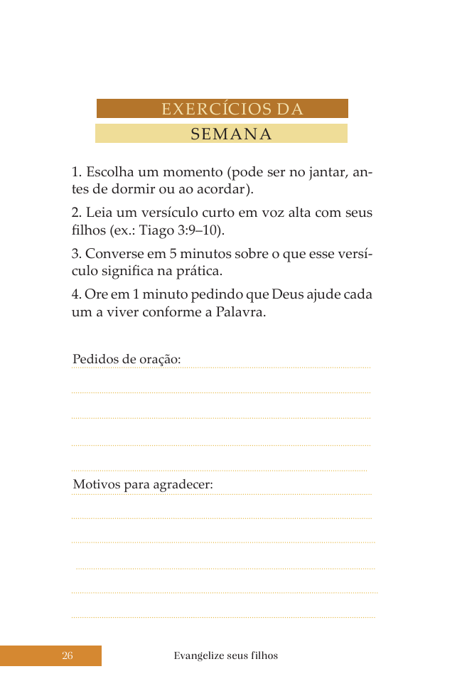 Página interna do guia: Exercícios da semana